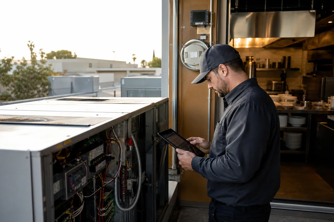 Retail facilities professional checking HVAC and lighting controls