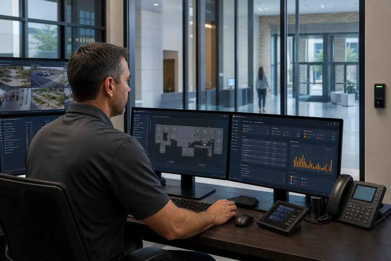 Building operator monitoring integrated security and facility systems